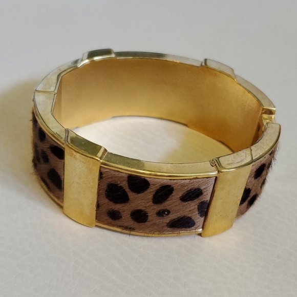 J. Crew Calf Hair & Gold Cheetah Bangle Bracelet